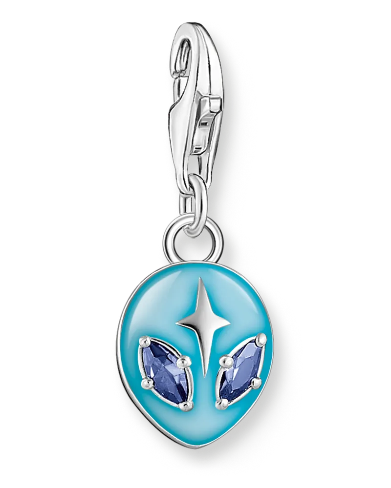 Thomas Sabo Damen Charm-Anhänger Alienkopf mit blauer Kaltemaille und Steinen Silber, 925 Sterlingsilber/ Kaltemail/ Glas-Keramik Stein, Charm Club Collection Blau