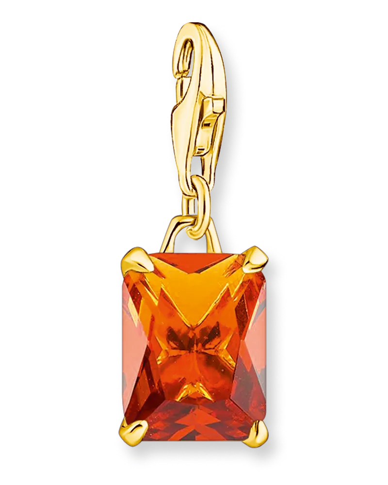 Thomas Sabo Damen Charm-Anhänger großer Stein orange, 925 Sterlingsilber, vergoldet Gelbgold/ Glas-Keramik Stein Gelb