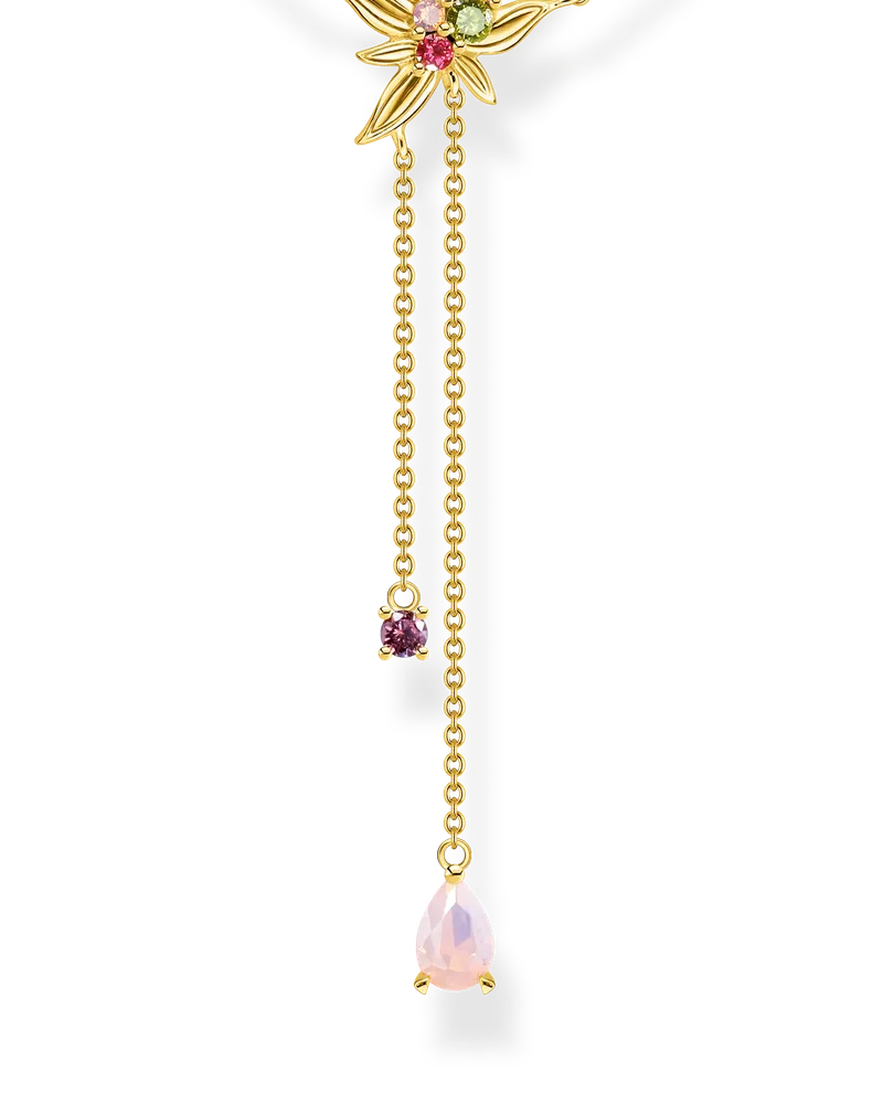 Thomas Sabo Damen Kette Y-Kette Blüte gold, 925 Sterlingsilber vergoldet Gelbgold/ Glas-Keramik Stein/ synthetischer Korund/ Zirkonia Gelbgoldfarben