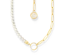 Member Charm-Kette mit weißen Perlen und Charmista Coin vergoldet