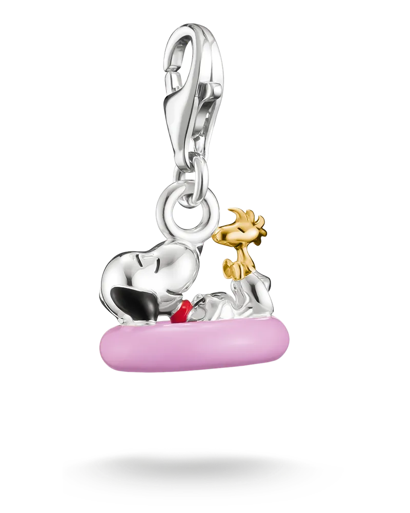 Thomas Sabo Herren Peanuts™ Charm Snoopy mit Woodstock im Schwimmring – Original, Sterlingsilber Gelbgold vergoldet Gelbgoldfarben