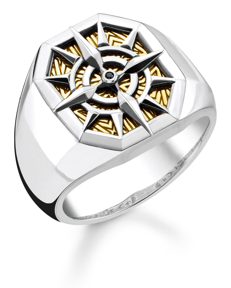 Thomas Sabo Herren Ring Kompass gold, Sterlingsilber Gelbgold vergoldet Gelbgoldfarben