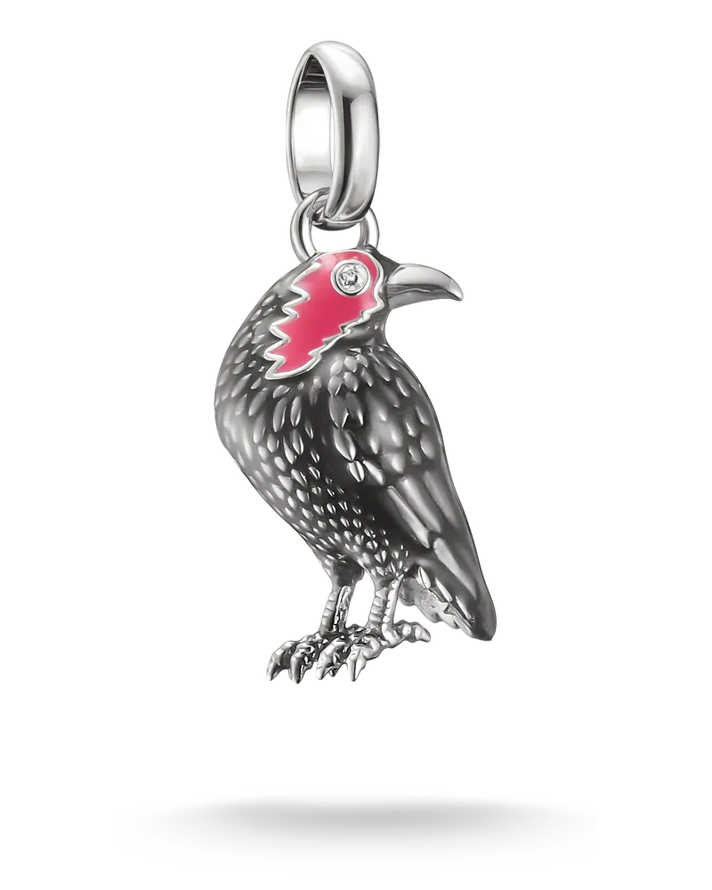 Thomas Sabo Herren Charm-Anhänger Wednesday Krähe Zirkonia Connect Silber, Sterlingsilber, Charm Club Collection Rot