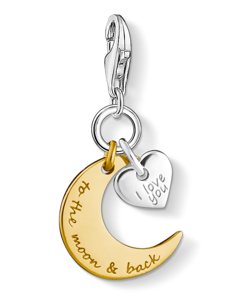 Thomas Sabo Damen Charm-Anhänger Mond und Herz I Love you TO THE MOON und BACK, Sterlingsilber Gelbgold vergoldet, Charm Club Collection Gelbgoldfarben