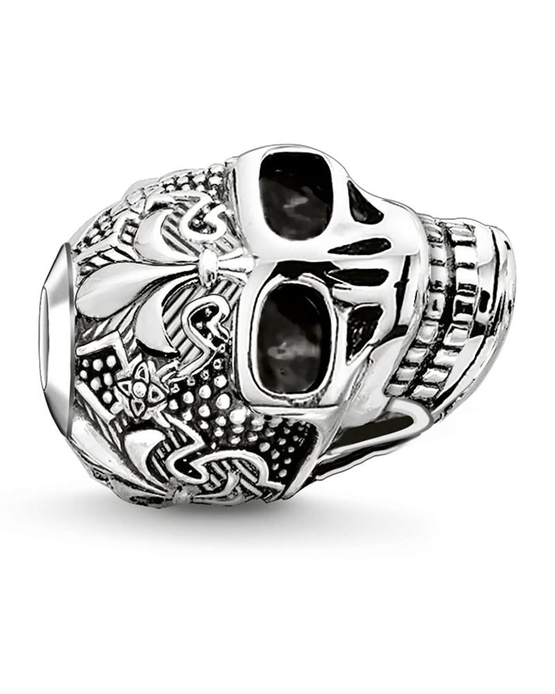 Thomas Sabo Herren Bead Totenkopf mit Lilie, Sterlingsilber geschwärzt, Karma Beads Silberfarben