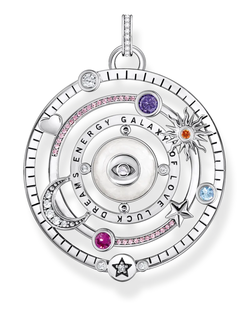 Thomas Sabo Damen Kettenanhänger Halbkugel mit Auge bunte Steine Silber geschwärzt, 925 Sterlingsilber/ Kaltemail/ Glas-Keramik Stein/ Zirkonia Blau