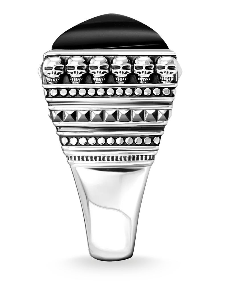 Thomas Sabo Herren Ring Ethno Totenköpfe schwarz, Sterlingsilber Schwarz