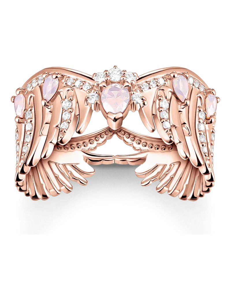 Thomas Sabo Damen Ring Phönix-Flügel mit rosa Steinen roségold, 925 Sterlingsilber vergoldet Roségold/ Glas-Keramik Stein Pink