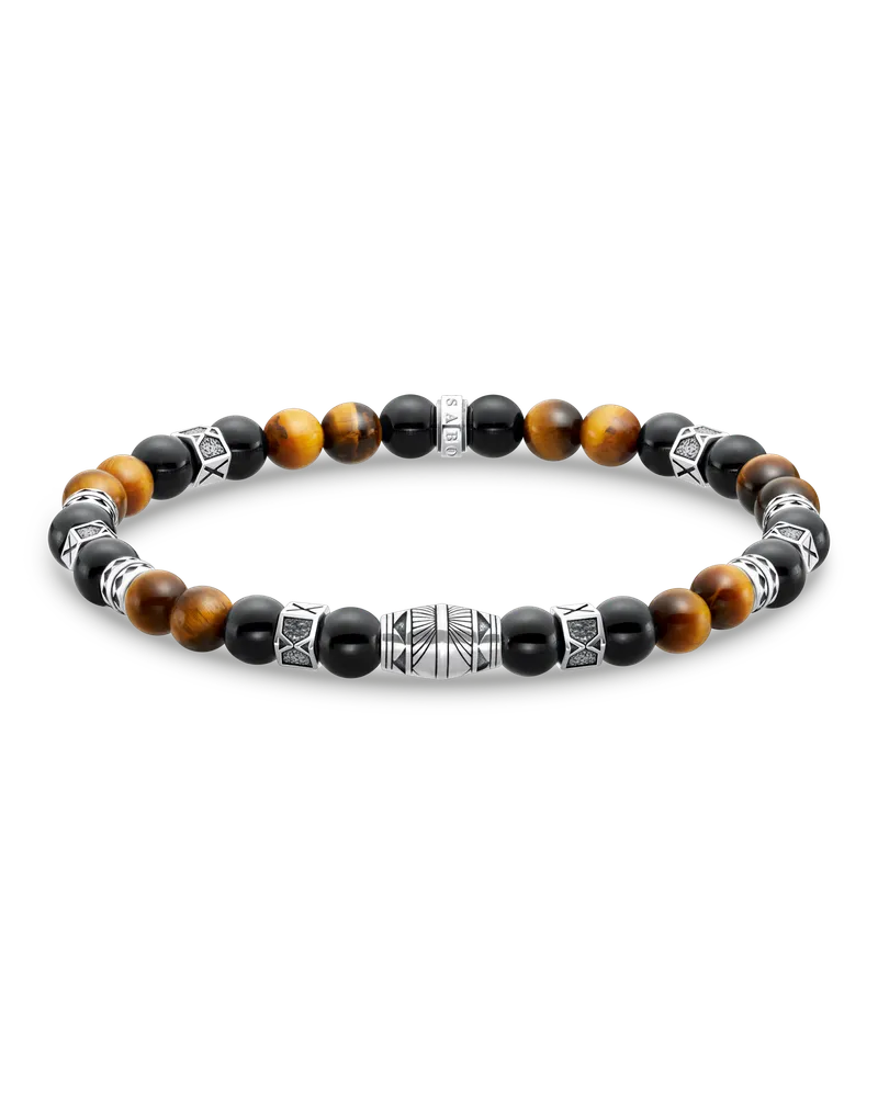 Thomas Sabo Armband mit schwarzen Onyx-Beads und Tigerauge-Beads Silber Braun