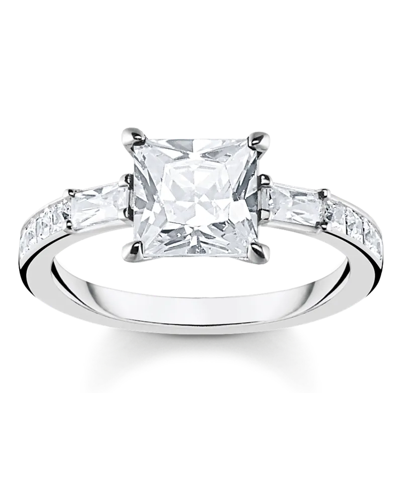 Thomas Sabo Damen Ring weiße Steine silber, Sterlingsilber Silberfarben