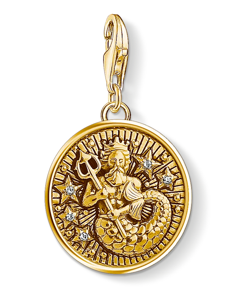 Thomas Sabo Herren Charm-Anhänger Sternzeichen Wassermann, Sterlingsilber Gelbgold vergoldet, Charm Club Collection Gelbgoldfarben