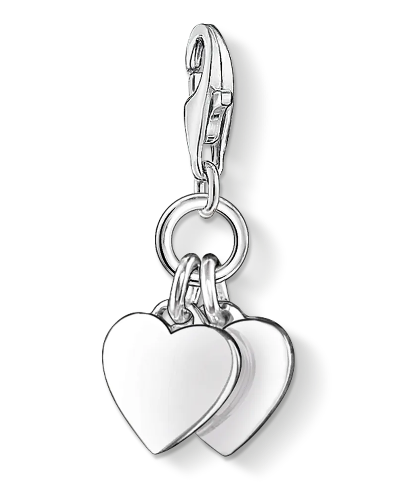 Thomas Sabo Damen Charm-Anhänger Zwei Herzen, Sterlingsilber, Charm Club Collection Silberfarben