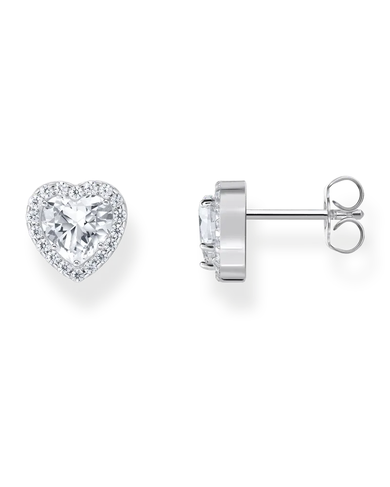 Thomas Sabo Damen Halo-Ohrstecker mit weißem Stein in Herzform Silber, Sterlingsilber Silberfarben