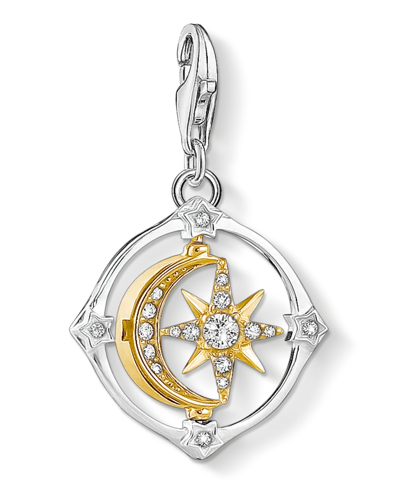 Thomas Sabo Damen Charm-Anhänger Mond und Stern beweglich, Sterlingsilber Gelbgold vergoldet, Charm Club Collection Gelbgoldfarben