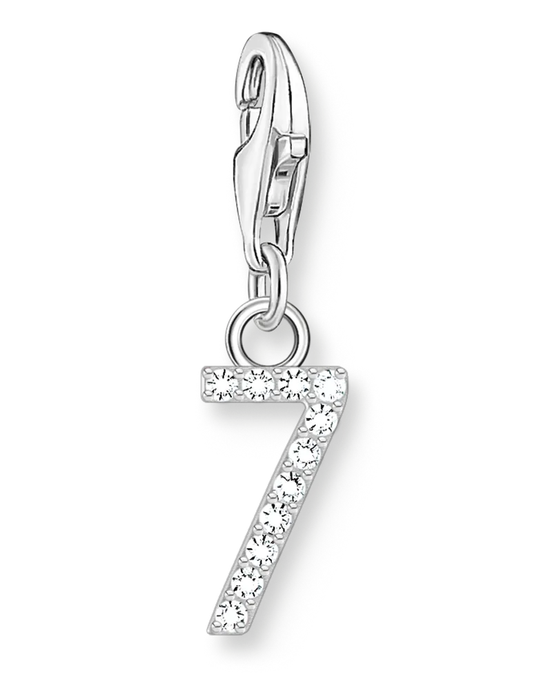 Thomas Sabo Damen Charm-Anhänger Zahl 7 mit weißen Steinen Silber, Sterlingsilber, Charm Club Collection Silberfarben