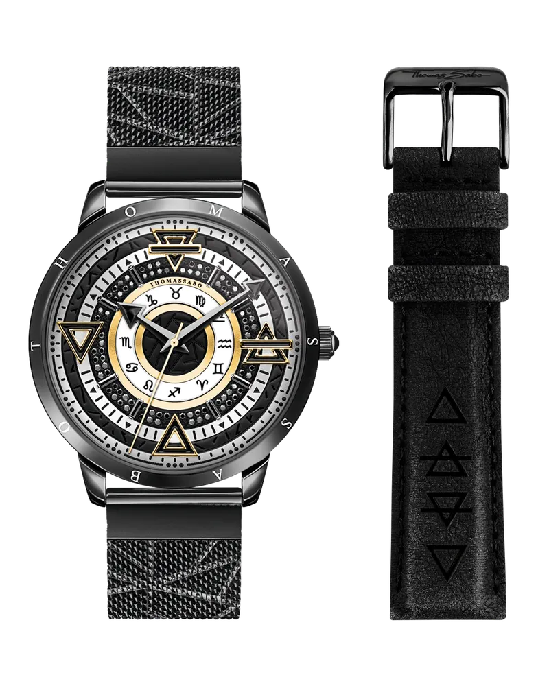 Thomas Sabo Herren Herrenuhr Elements of Nature mit schwarzen Steinen Bicolor, Edelstahl Gelbgoldfarben