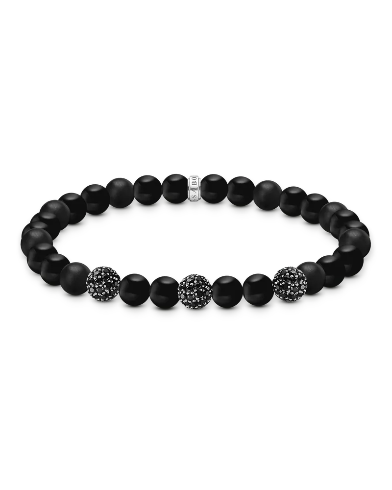 Thomas Sabo Herren Armband Obsidian und Zirkonia schwarz, Sterlingsilber Schwarz
