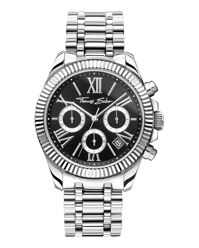 Thomas Sabo Herren Uhr Divine Chrono mit Zifferblatt in Schwarz silberfarben, Edelstahl Schwarz