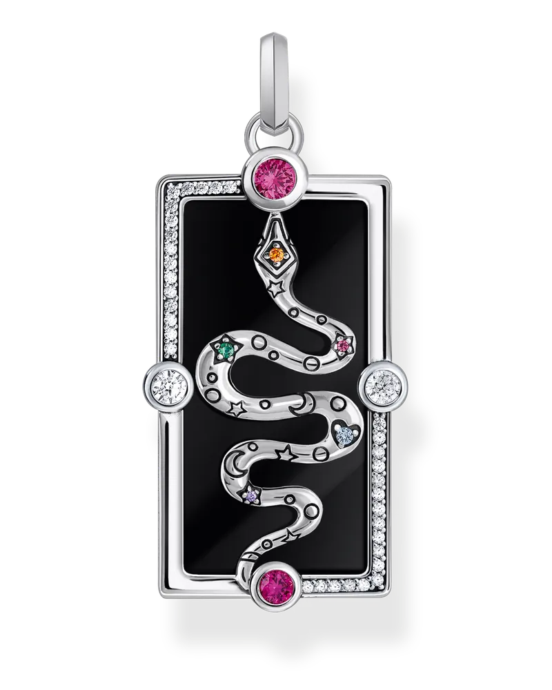 Thomas Sabo Damen Kettenanhänger Schlange mit schwarzer Kaltemaille und bunten Steinen Silber, 925 Sterlingsilber/ Kaltemail/ Glas-Keramik Stein/ Zirkonia Blau