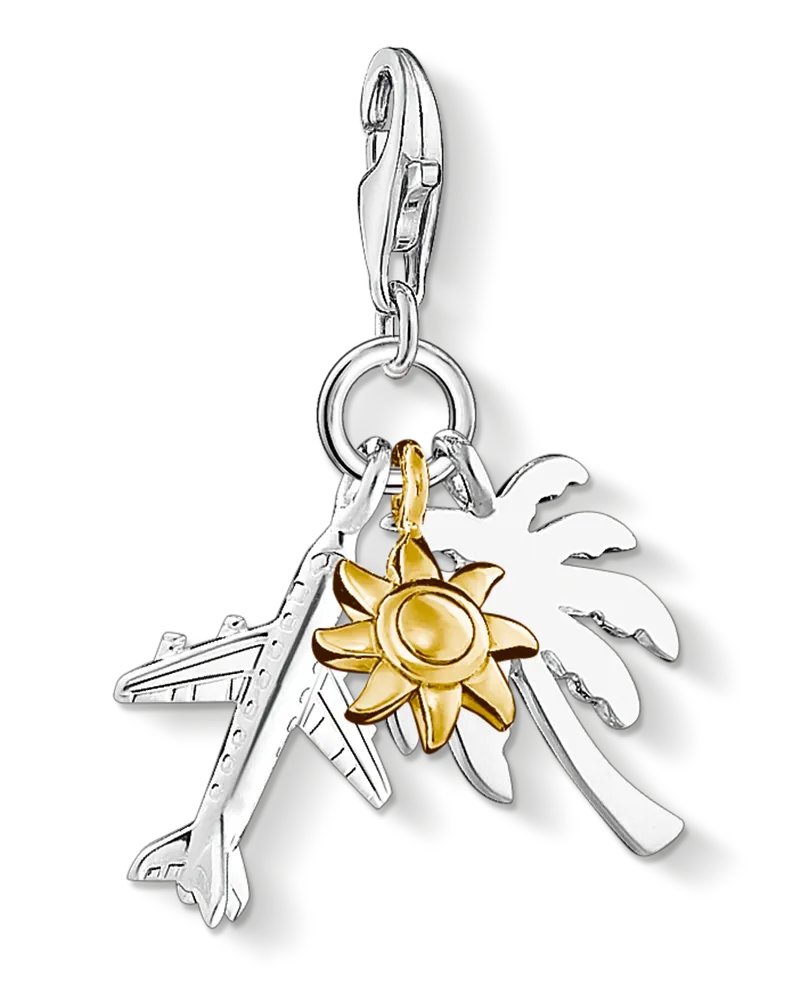 Thomas Sabo Damen Charm-Anhänger Palme, Sonne, Flugzeug, Sterlingsilber Gelbgold vergoldet, Charm Club Collection Gelbgoldfarben