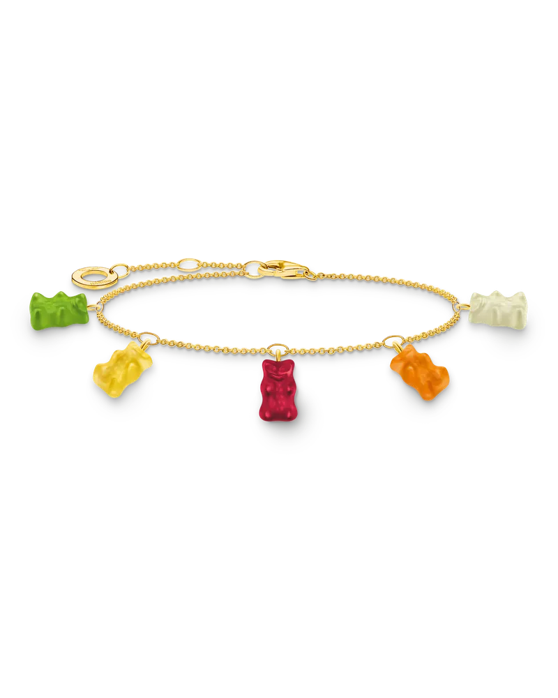 Thomas Sabo Damen Armband mit 5 bunten Goldbären vergoldet, Sterlingsilber Gelbgold vergoldet Gelb