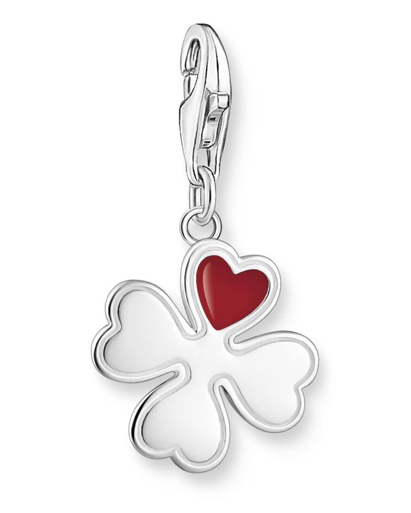 Thomas Sabo Damen Member Charm-Anhänger Kleeblatt mit rotem Herz Silber, Sterlingsilber Rot