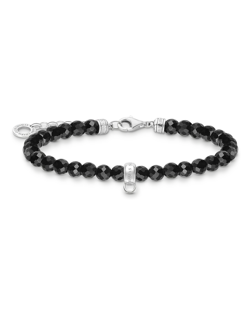 Thomas Sabo Damen Charm-Armband mit schwarzen Onyx-Beads Silber, Sterlingsilber, Charm Club Collection Schwarz
