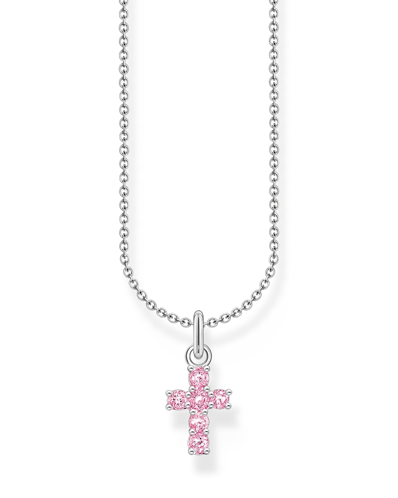 Thomas Sabo Damen Kette mit rosafarbenem Kreuz-Anhänger Silber, Sterlingsilber, Charming Collection Pink