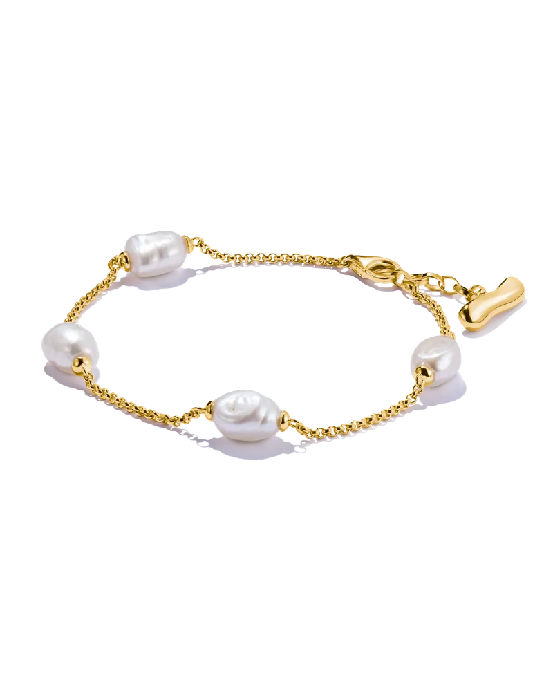 Thomas Sabo Damen Armband mit Perlen Natural Beauty vergoldet, Sterlingsilber Gelbgold vergoldet Gelbgoldfarben