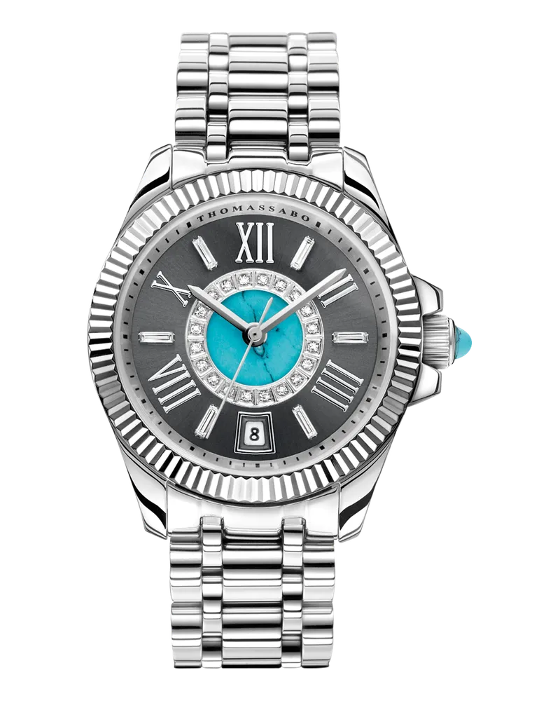 Thomas Sabo Damenuhr Mystic Island mit weißen Steinen und imitiertem Türkis silberfarben silberfarben WA0399-201-201-33 MM Silberfarben