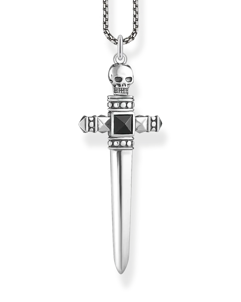 Thomas Sabo Herren Kette Schwert, 925 Sterlingsilber geschwärzt/ Achat Schwarz