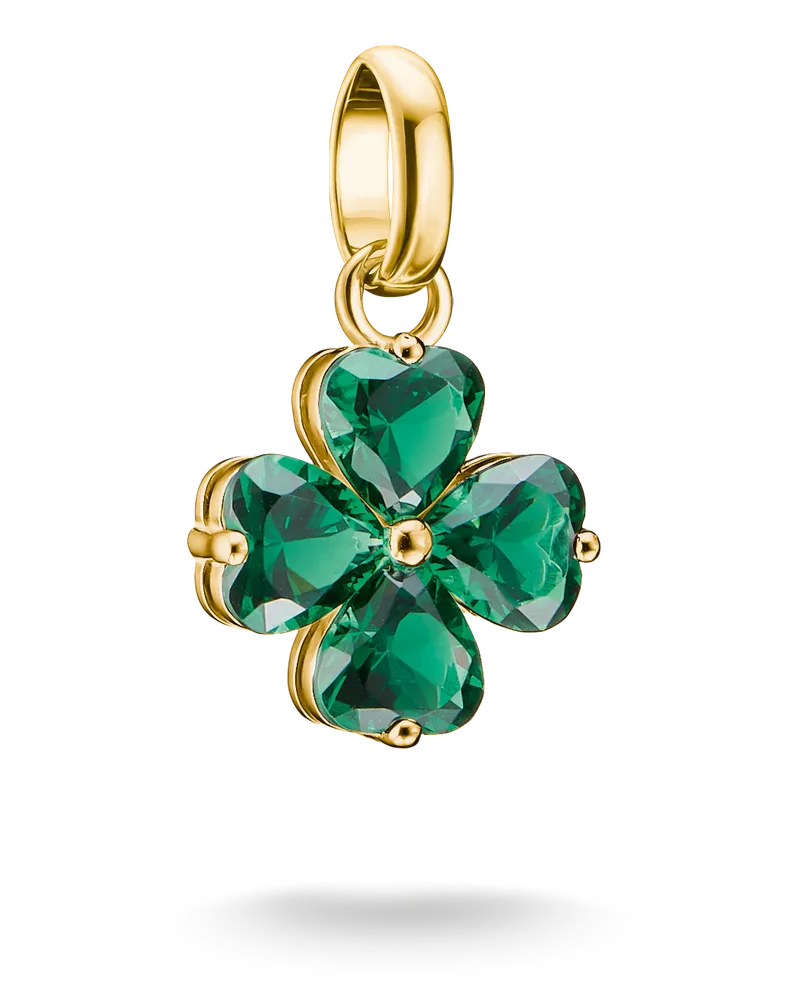 Thomas Sabo Charm Kleeblatt mit grünem Nanokristall im Herzschliff – Connect grün CC1326-M01-6 Gelbgoldfarben