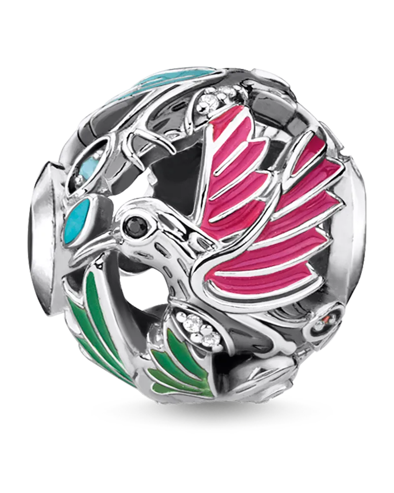 Thomas Sabo Damen Bead Kolibri silber, 925 Sterlingsilber geschwärzt/ Glas-Keramik Stein/ Kaltemail/ synthetischer Korund/ Zirkonia, Karma Beads Grün