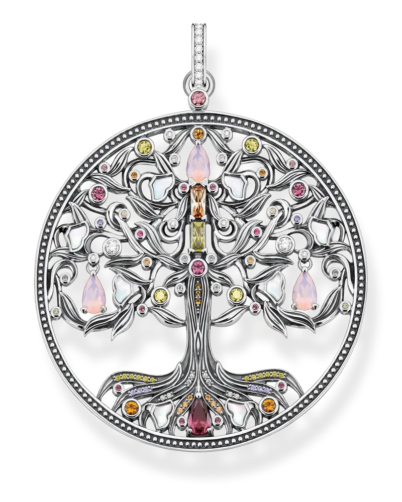 Thomas Sabo Damen Anhänger Baum der Liebe silber farbige Steine, Sterlingsilber geschwärzt Blau