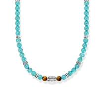 Kette mit türkisen Beads und Tigerauge-Beads Silber
