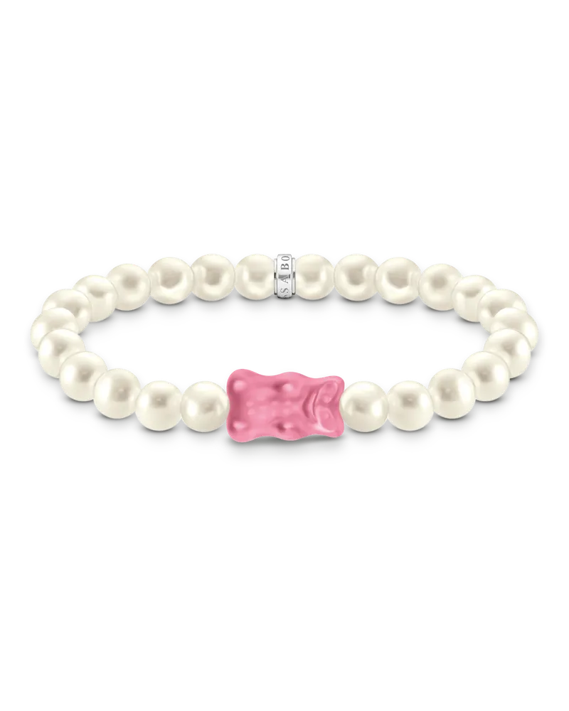 Thomas Sabo Damen Perlenarmband mit pinkem Goldbären Silber, Sterlingsilber Pink
