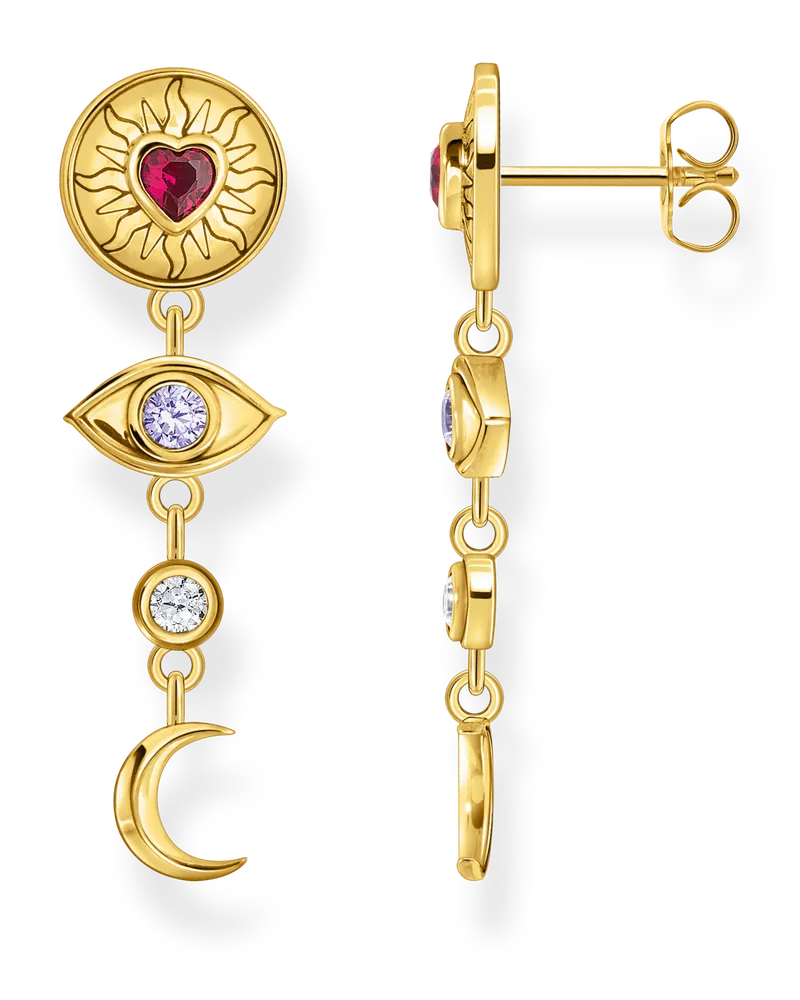 Thomas Sabo Damen Ohrring kosmische Talismane mit bunten Steinen vergoldet, Sterlingsilber Gelbgold vergoldet Gelbgoldfarben