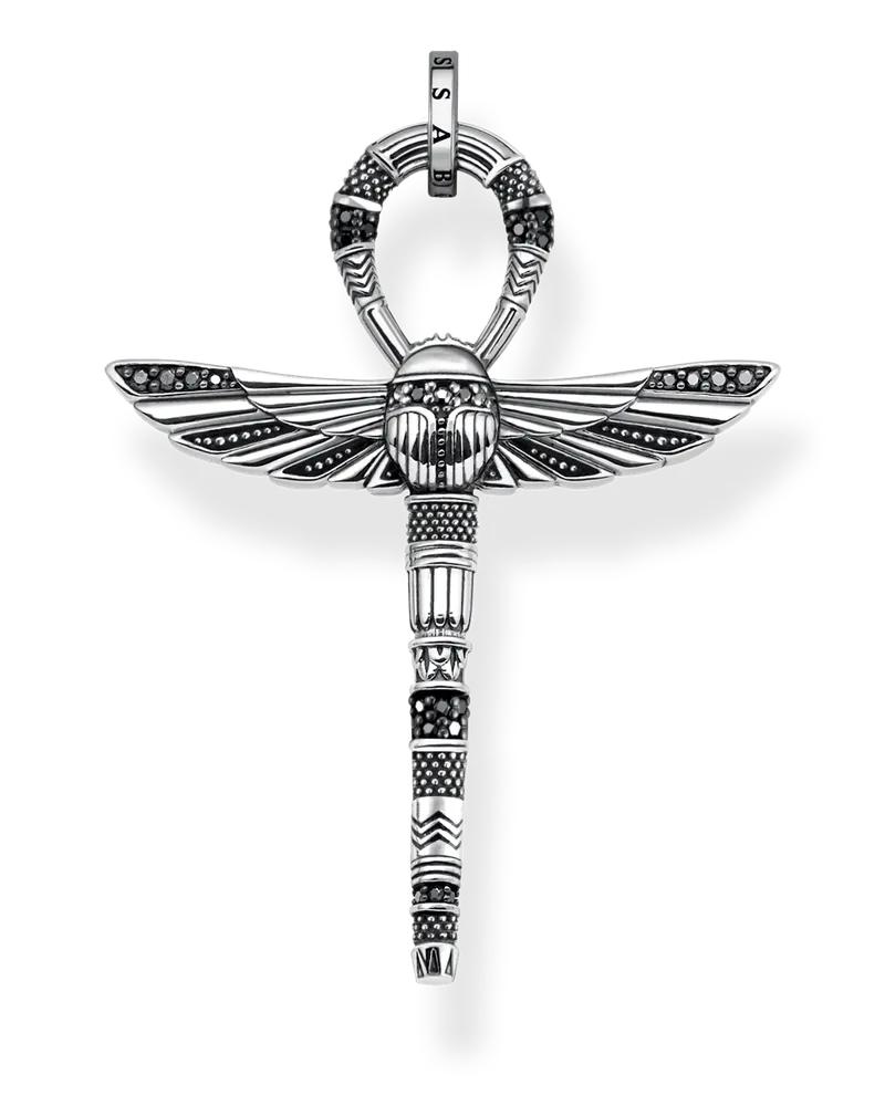 Thomas Sabo Herren Anhänger Lebenskreuz Ankh mit Skarabäus, Sterlingsilber Schwarz