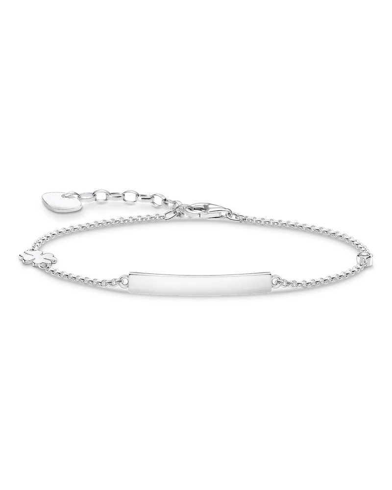 Thomas Sabo Damen Armband klassisch mit Kleeblatt und weißer Stein mit Gravur, Sterlingsilber Silberfarben