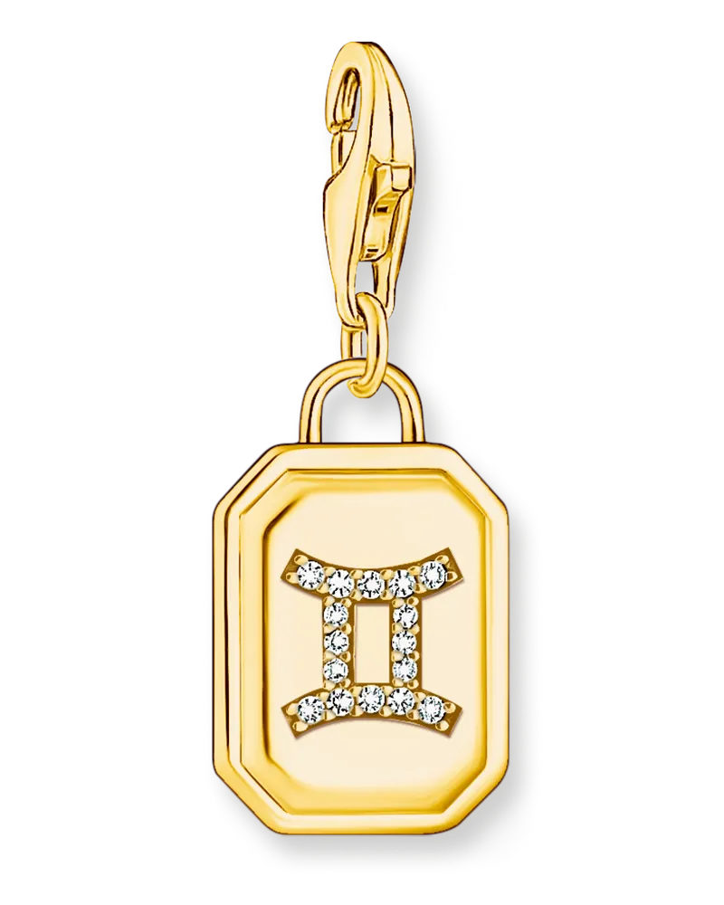 Thomas Sabo Damen Charm-Anhänger Sternzeichen Zwilling mit Steinen vergoldet, Sterlingsilber Gelbgold vergoldet, Charm Club Collection Gelbgoldfarben