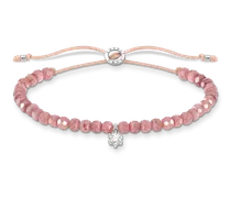 Armband mit rosa Jaspis-Beads und weißem Stein Silber