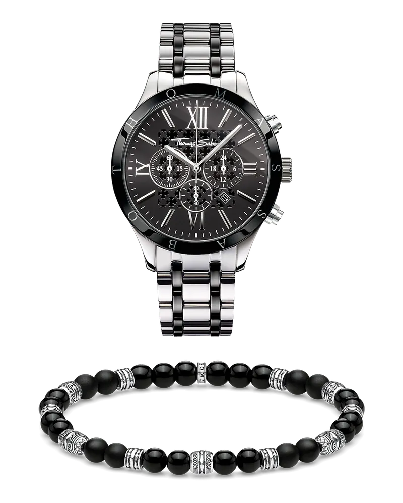 Thomas Sabo Herren Set Rebel Talisman schwarz und silber 