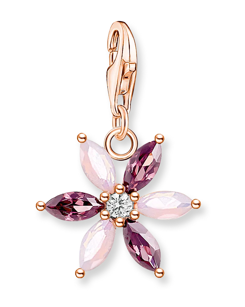 Thomas Sabo Damen Charm-Anhänger Blume rosa Steine roségold, 925 Sterlingsilber vergoldet Roségold/ Glas-Keramik Stein, Charm Club Collection Pink