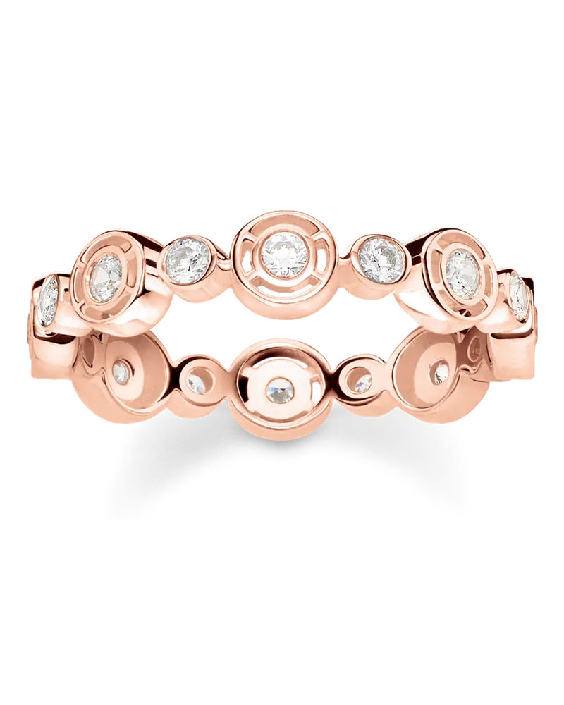 Thomas Sabo Damen Ring Kreise mit weißen Steinen rosévergoldet, Sterlingsilber Roségold vergoldet Roségoldfarben