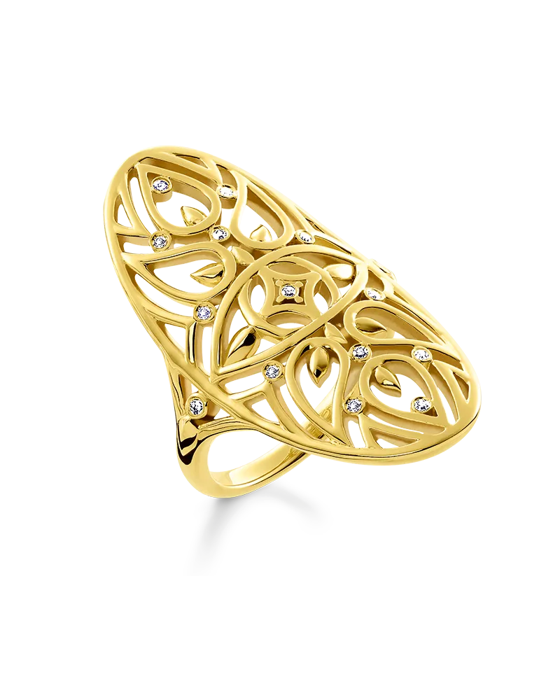 Thomas Sabo Damen Ring Ornament, Sterlingsilber Gelbgold vergoldet Gelbgoldfarben