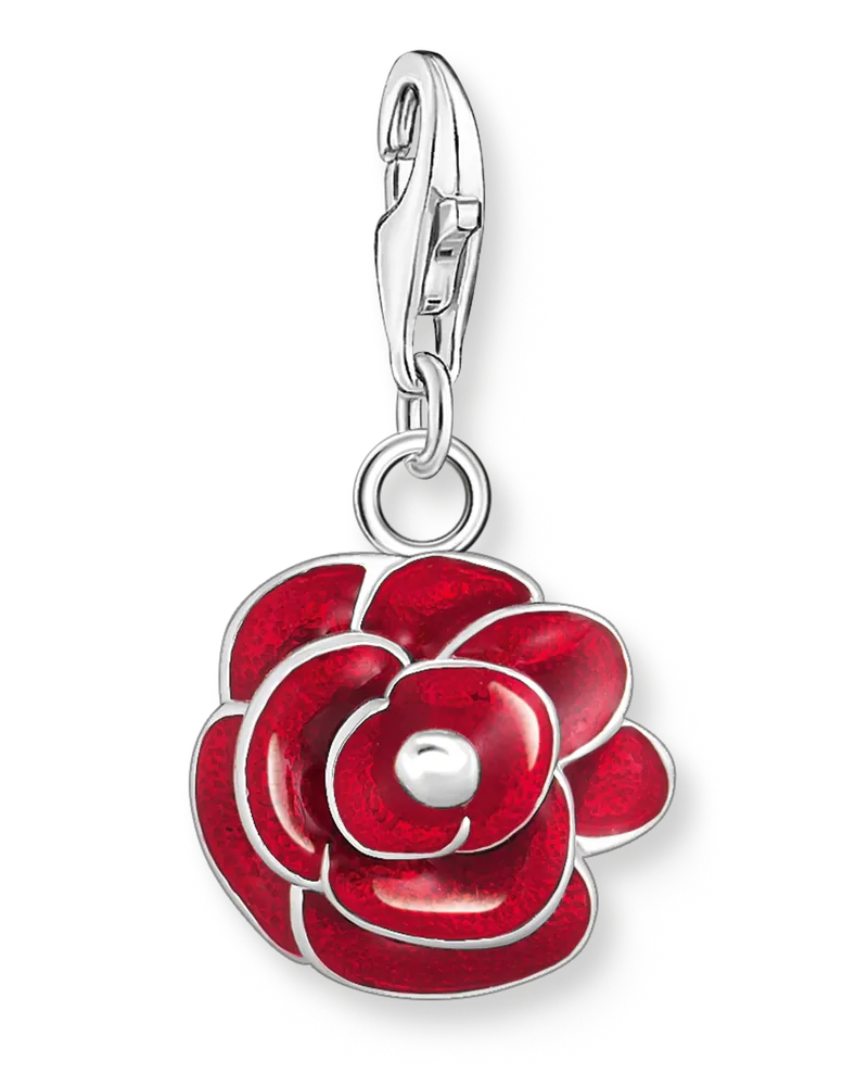 Thomas Sabo Damen Charm-Anhänger rote Rose Silber, Sterlingsilber, Charm Club Collection Rot