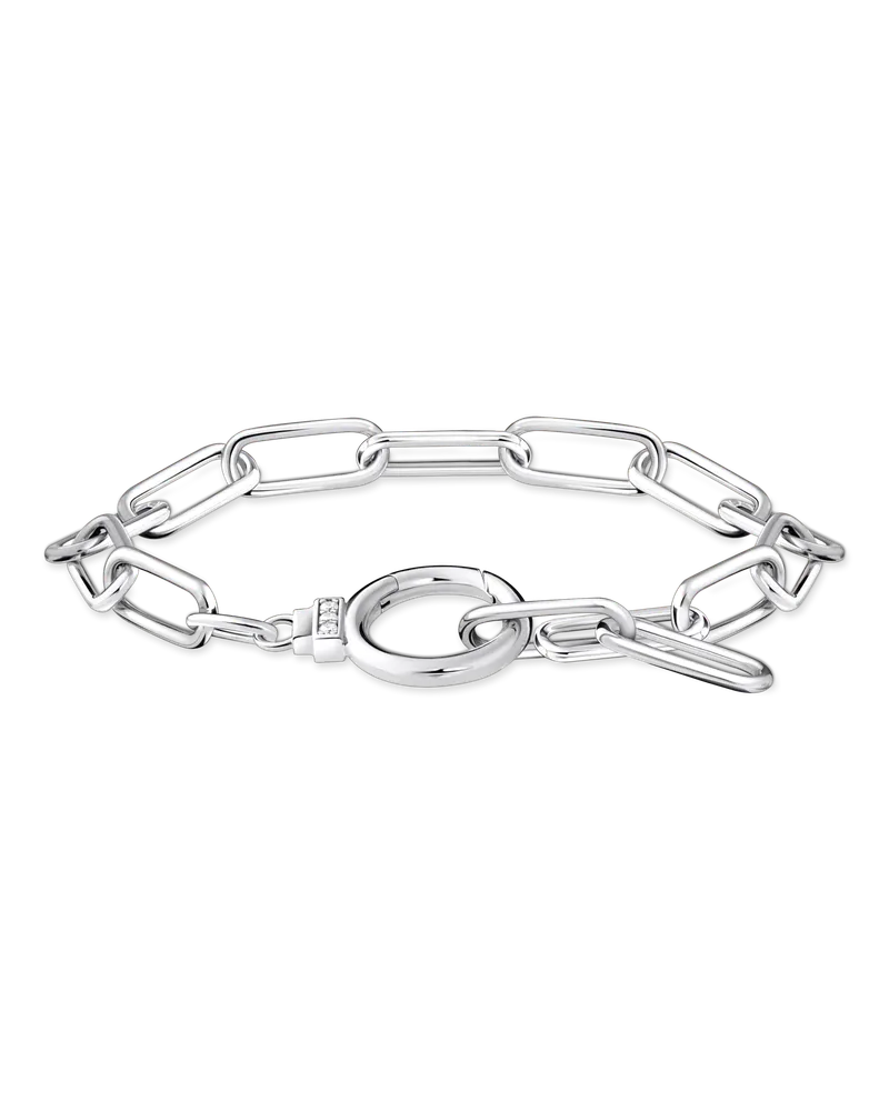 Thomas Sabo Damen Gliederarmband mit Ringverschluss und weißen Steinen Silber, Sterlingsilber Silberfarben