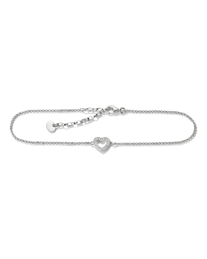 Thomas Sabo Damen Fußkettchen Herz mit weißem Zirkonia, M02 Silberfarben