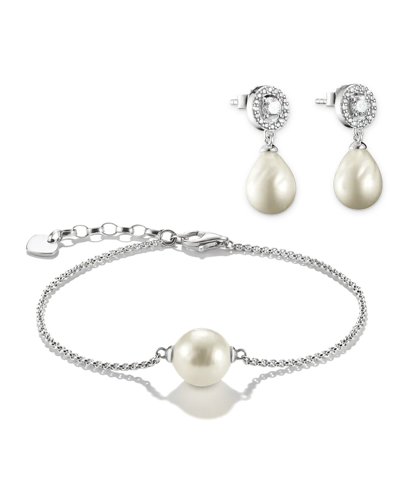 Thomas Sabo Herren Schmuck-Set Ohrringe & Armband imitierte Perle weiß Silber 