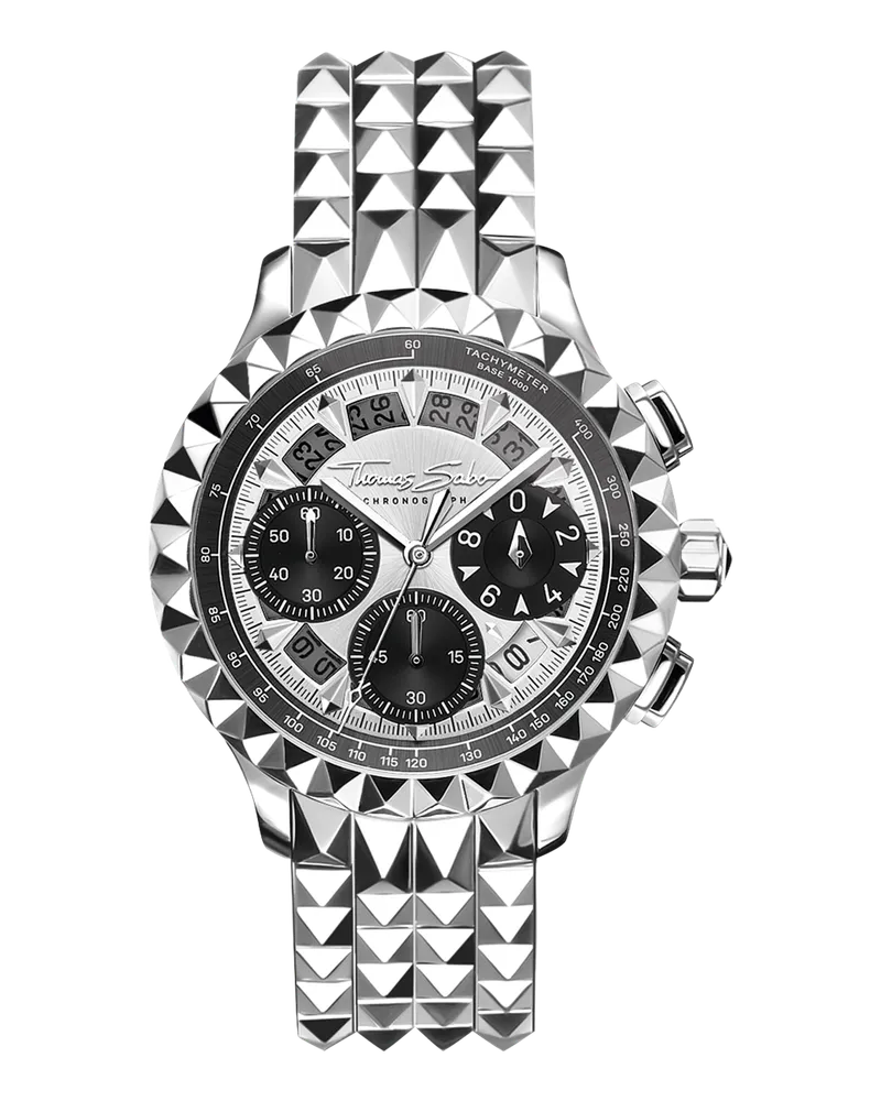 Thomas Sabo Herren Herrenuhr Rebel at Heart Chronograph silber schwarz bicolor, Edelstahl Schwarz